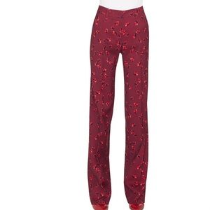 A-K-R-S-I-S Punto Maroon Mikka FloralPrint 100% Wool Straight Leg Pants Size 12